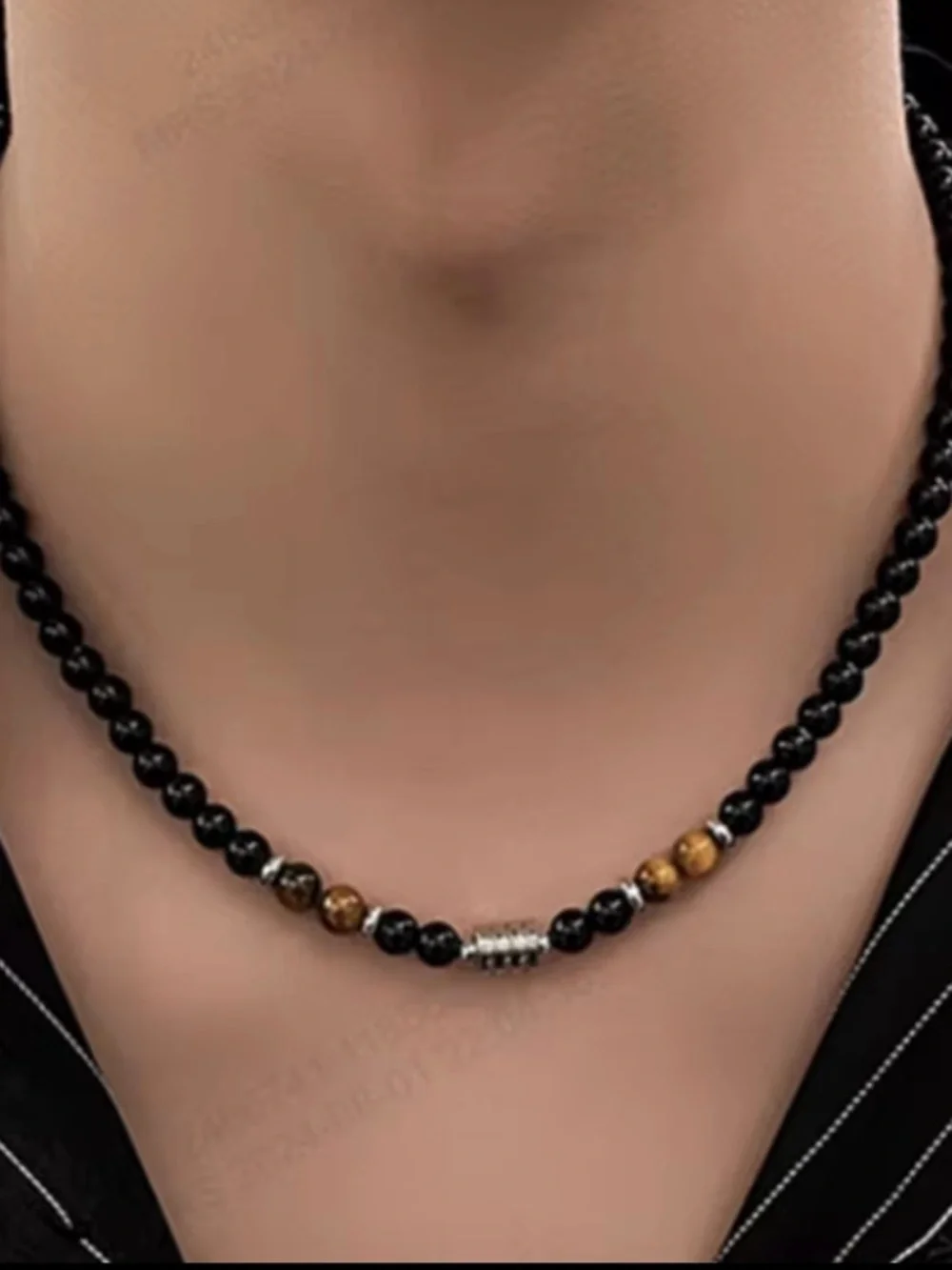 Natural Tiger Eye Stone Beaded Men’s Necklace Mens Jewelry 17.5”